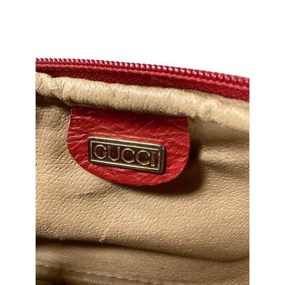 Vintage Gucci Cosmetic Bag Women’s One Size Leather Gold Tone GG Red Gorgeous! - Picture 8 of 9